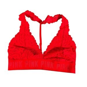 Victoria’s Secret PINK Red Lace Halter Bralette XS Wireless Logo Band